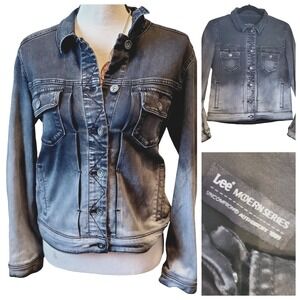 Lee Jacket Womens Size S Black Jean Denim Fade Moto Trucker Western Heritage Y2K